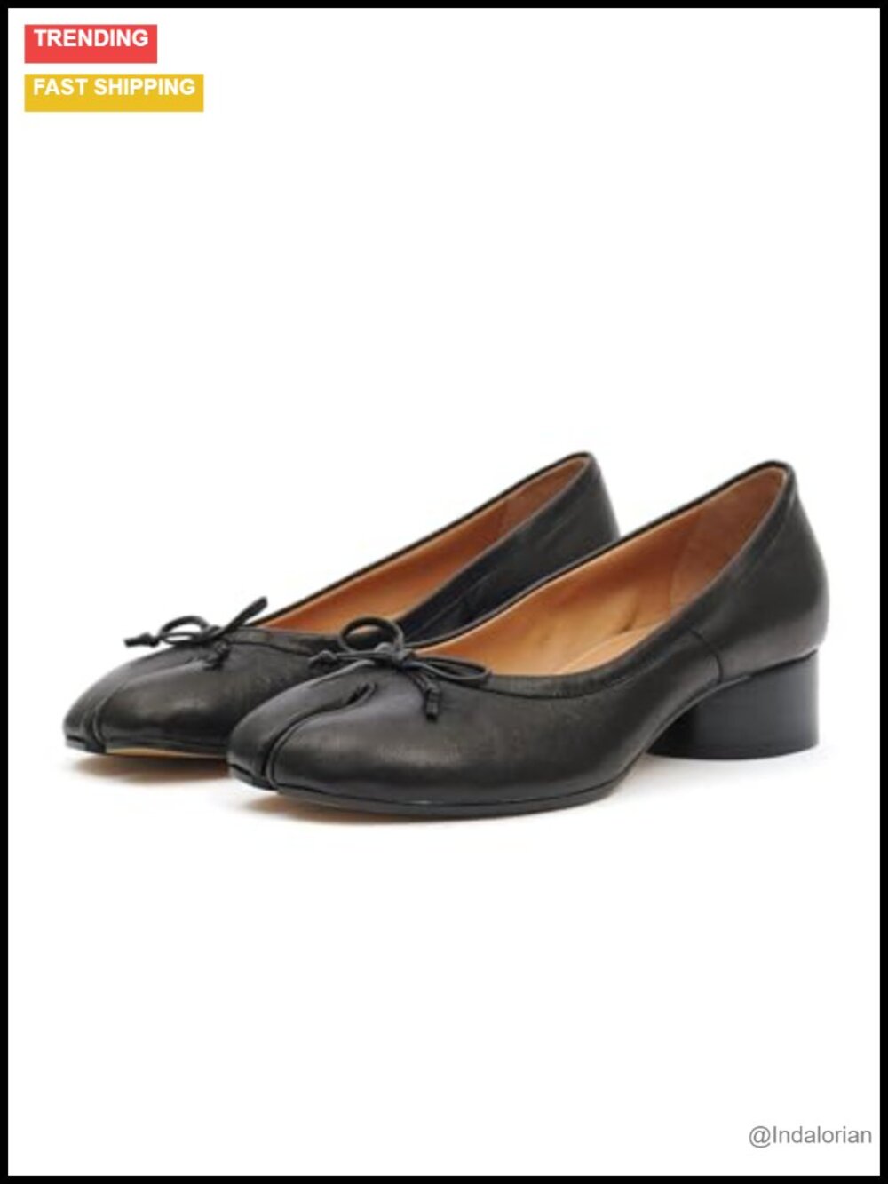 Split Toe Ballet Heels Japanese Tabi Chunky Block Low Heel Pumps Faux Leather
